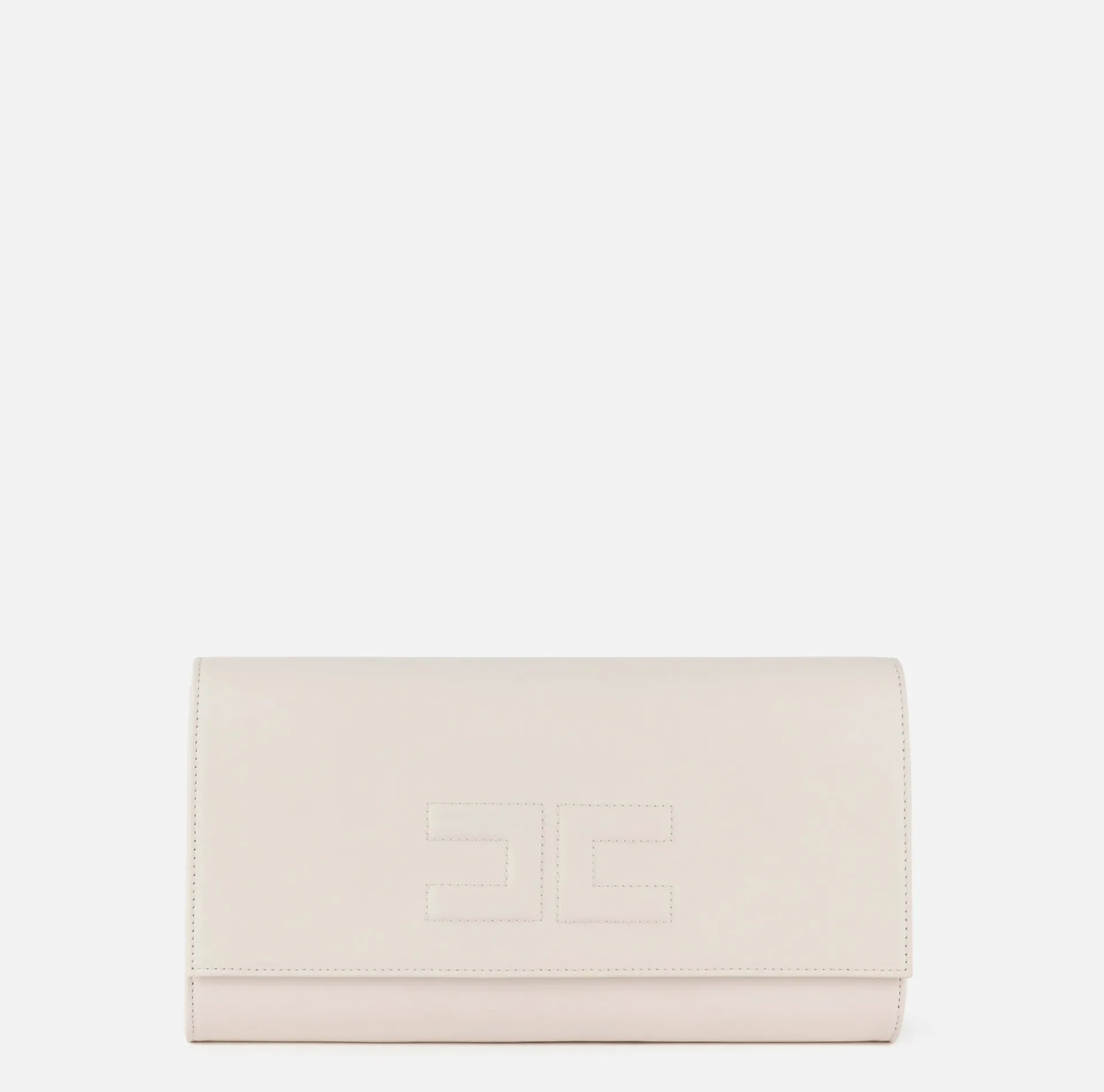 Elisabetta Franchi Clutch|Nappa leather baguette clutch bag with embossed logo Butter