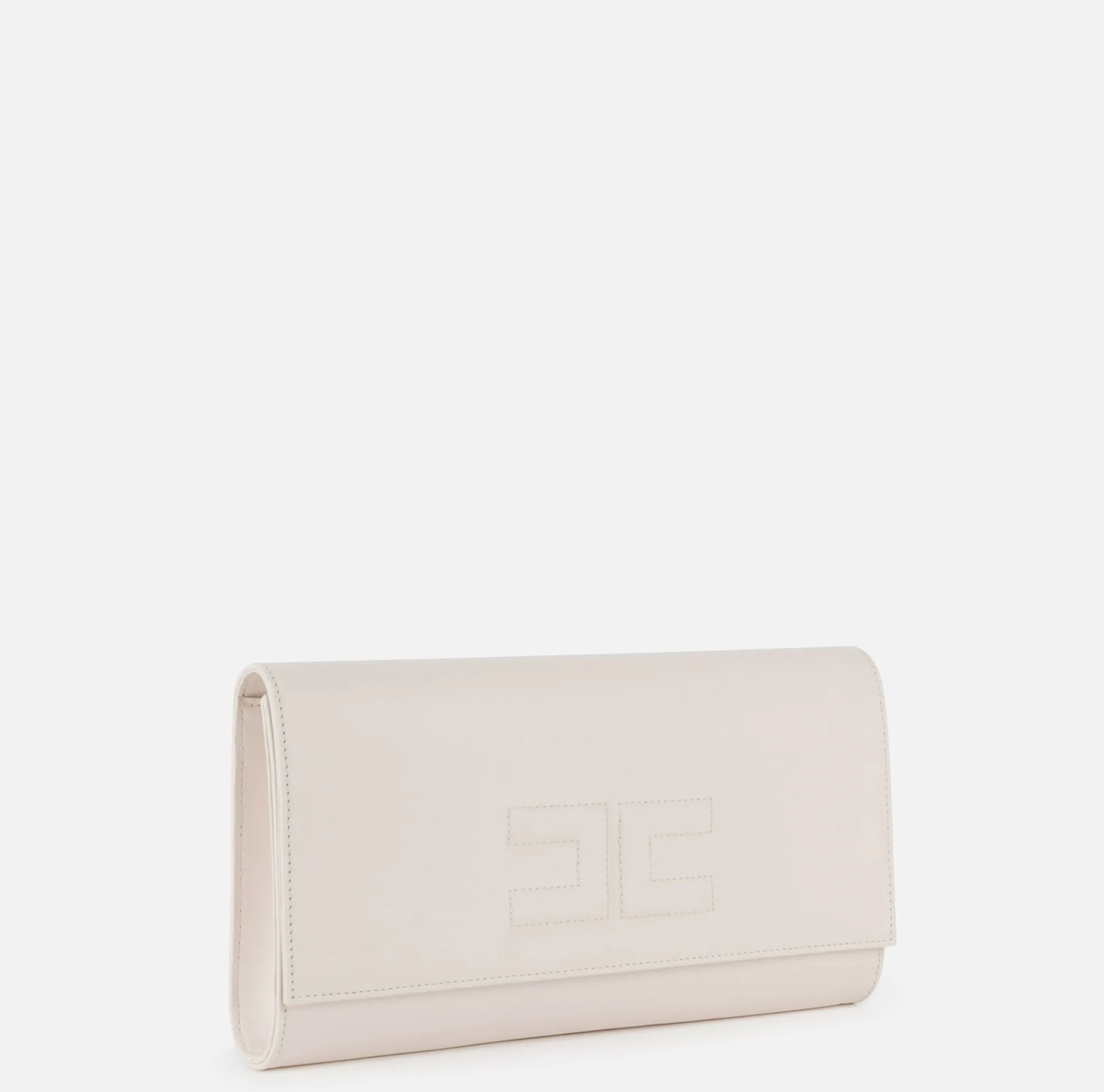 Elisabetta Franchi Clutch|Nappa leather baguette clutch bag with embossed logo Butter
