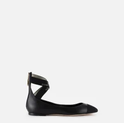 Elisabetta Franchi Sneakers & Flat Shoes|Nappa leather flats with jacquard elastics Black/Black