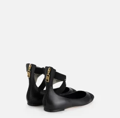 Elisabetta Franchi Sneakers & Flat Shoes|Nappa leather flats with jacquard elastics Black/Black