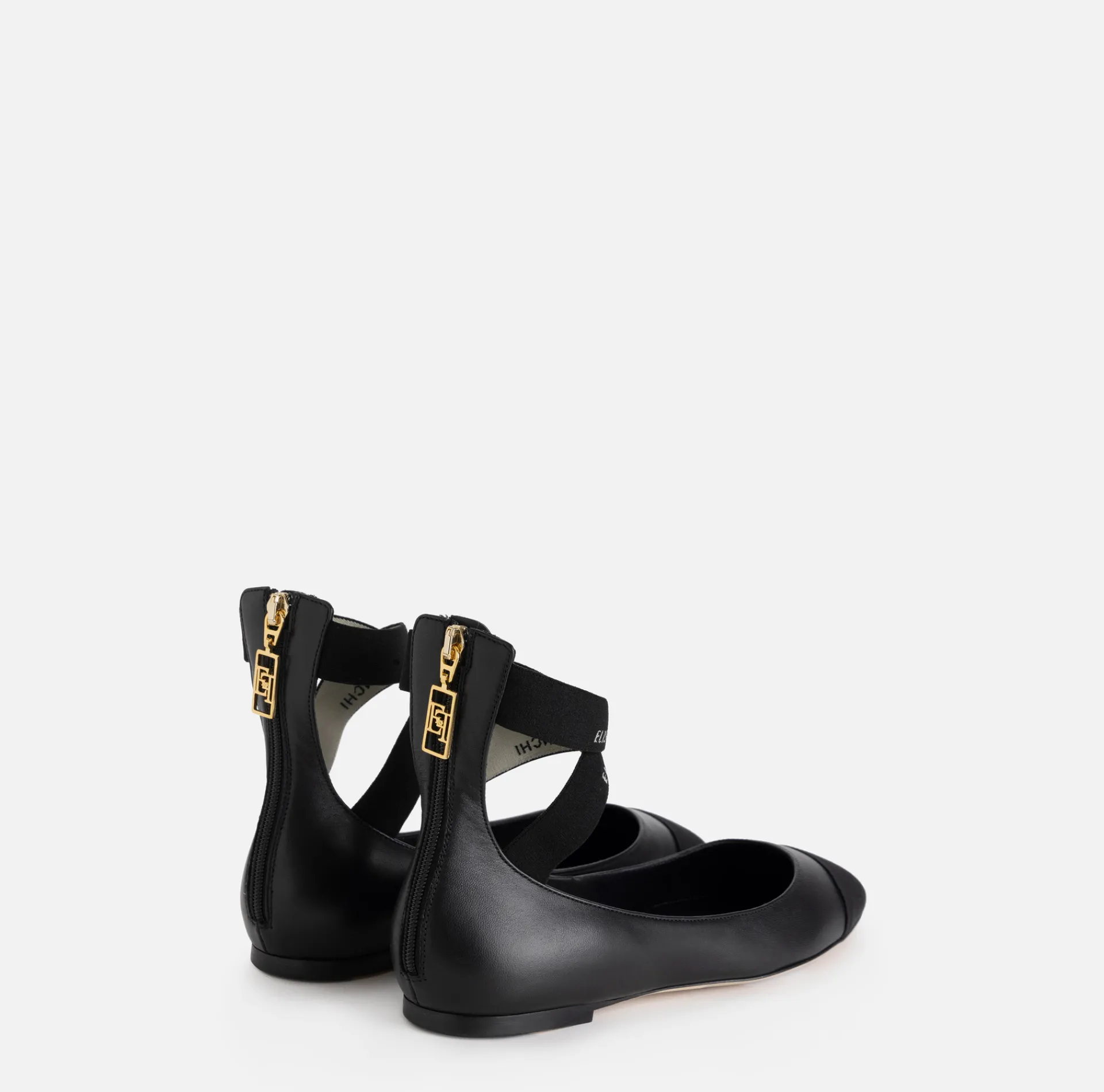 Elisabetta Franchi Sneakers & Flat Shoes|Nappa leather flats with jacquard elastics Black/Black