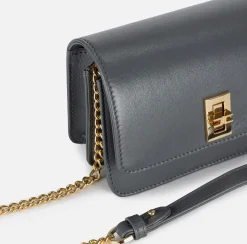 Elisabetta Franchi Strap Bags|Nappa leather shoulder bag with bellows Steel