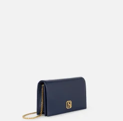 Elisabetta Franchi Strap Bags|Nappa leather shoulder bag with logo plaque Navy