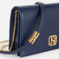 Elisabetta Franchi Strap Bags|Nappa leather shoulder bag with logo plaque Navy