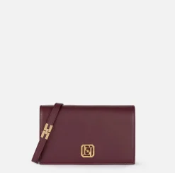 Elisabetta Franchi Strap Bags|Nappa leather shoulder bag with logo plaque RougeNoir