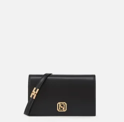 Elisabetta Franchi Strap Bags|Nappa leather shoulder bag with logo plaque Black