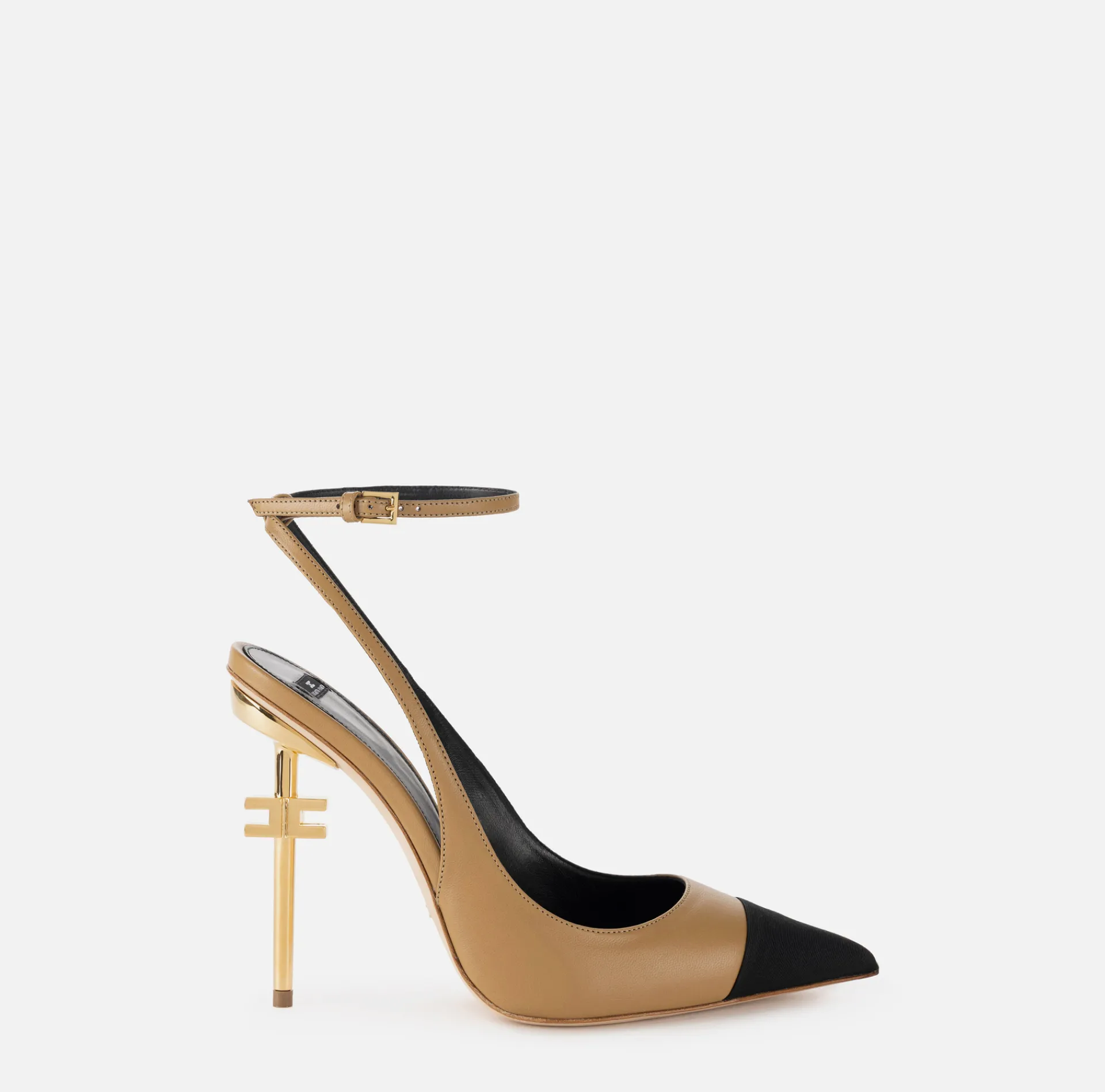 Elisabetta Franchi Pumps|Nappa leather slingback on sculpted heel Camel/Black