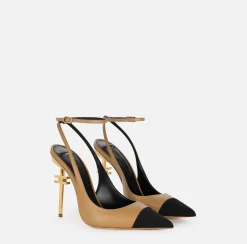 Elisabetta Franchi Pumps|Nappa leather slingback on sculpted heel Camel/Black