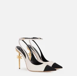 Elisabetta Franchi Pumps|Nappa leather slingback on sculpted heel Butter/Black