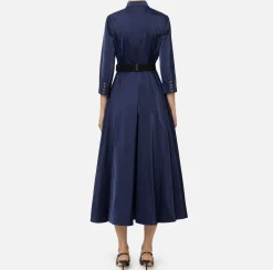 Elisabetta Franchi Midi Dresses|Dresses|Nylon midi shirt-dress with belt Navy