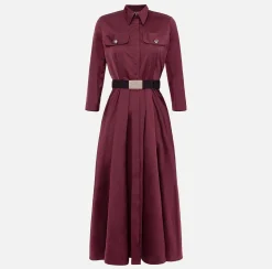 Elisabetta Franchi Midi Dresses|Dresses|Nylon midi shirt-dress with belt RougeNoir