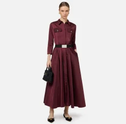 Elisabetta Franchi Midi Dresses|Dresses|Nylon midi shirt-dress with belt RougeNoir