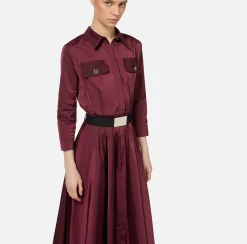 Elisabetta Franchi Midi Dresses|Dresses|Nylon midi shirt-dress with belt RougeNoir