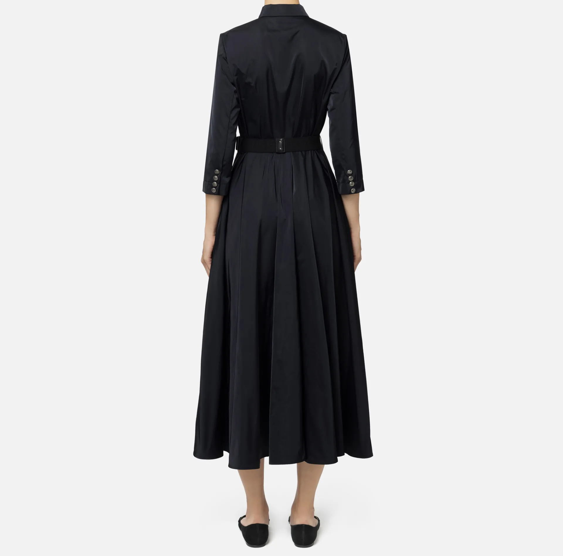 Elisabetta Franchi Midi Dresses|Dresses|Nylon midi shirt-dress with belt Black
