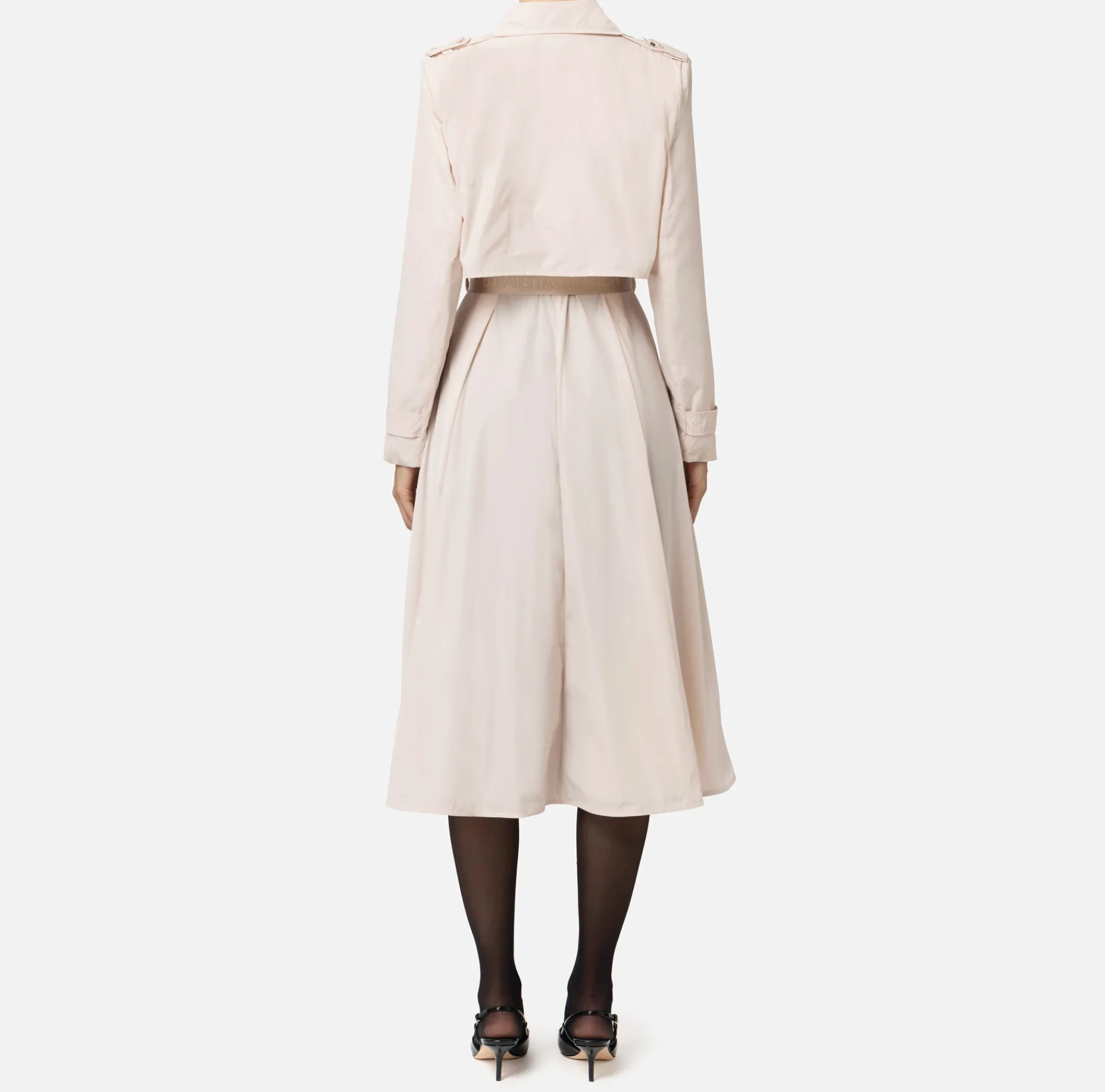 Elisabetta Franchi Jackets And Trench Coats|Nylon trench coat with circle skirt and belt Latex