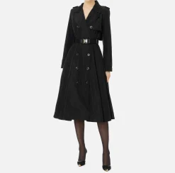 Elisabetta Franchi Jackets And Trench Coats|Nylon trench coat with circle skirt and belt Black