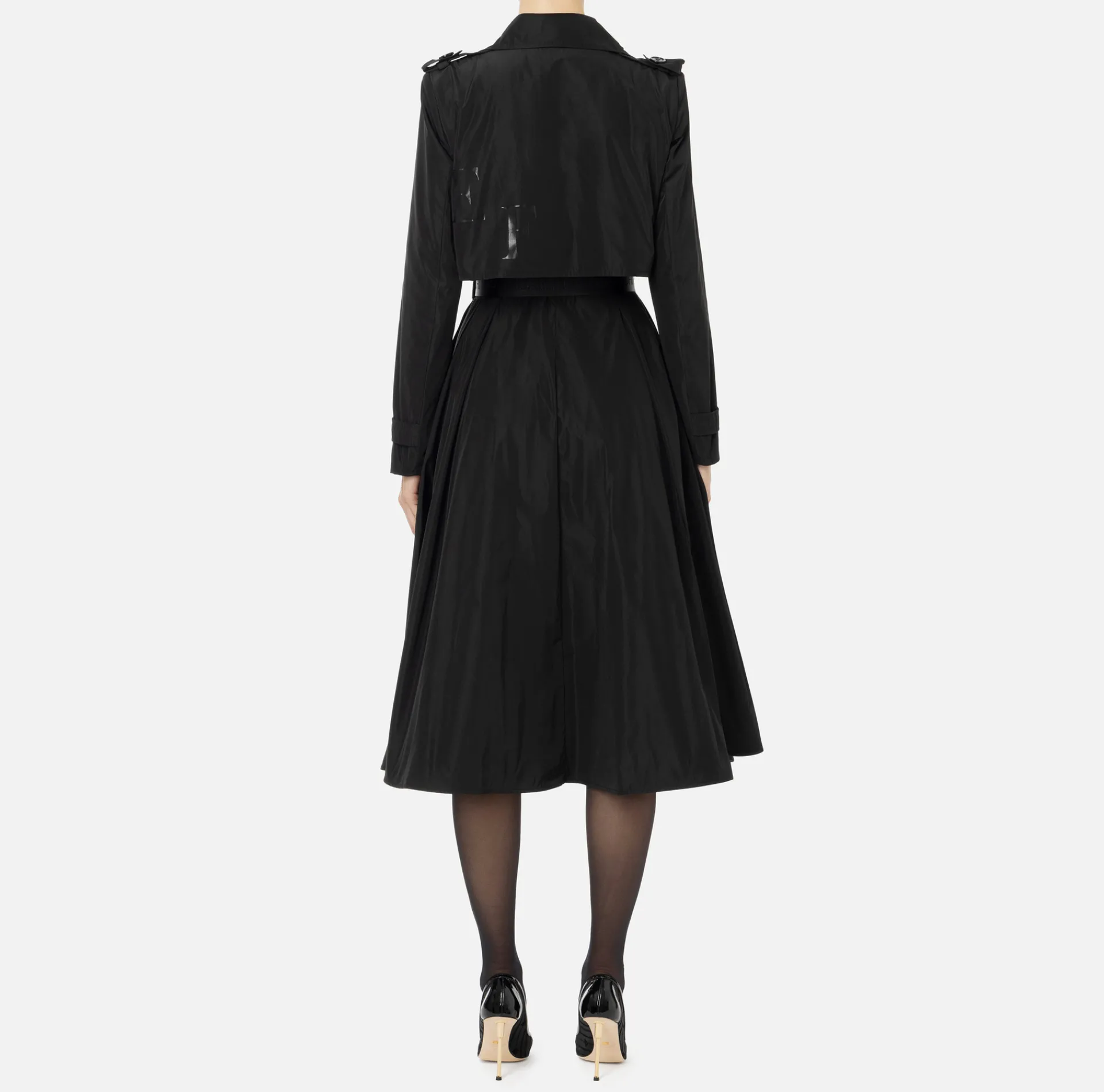 Elisabetta Franchi Jackets And Trench Coats|Nylon trench coat with circle skirt and belt Black
