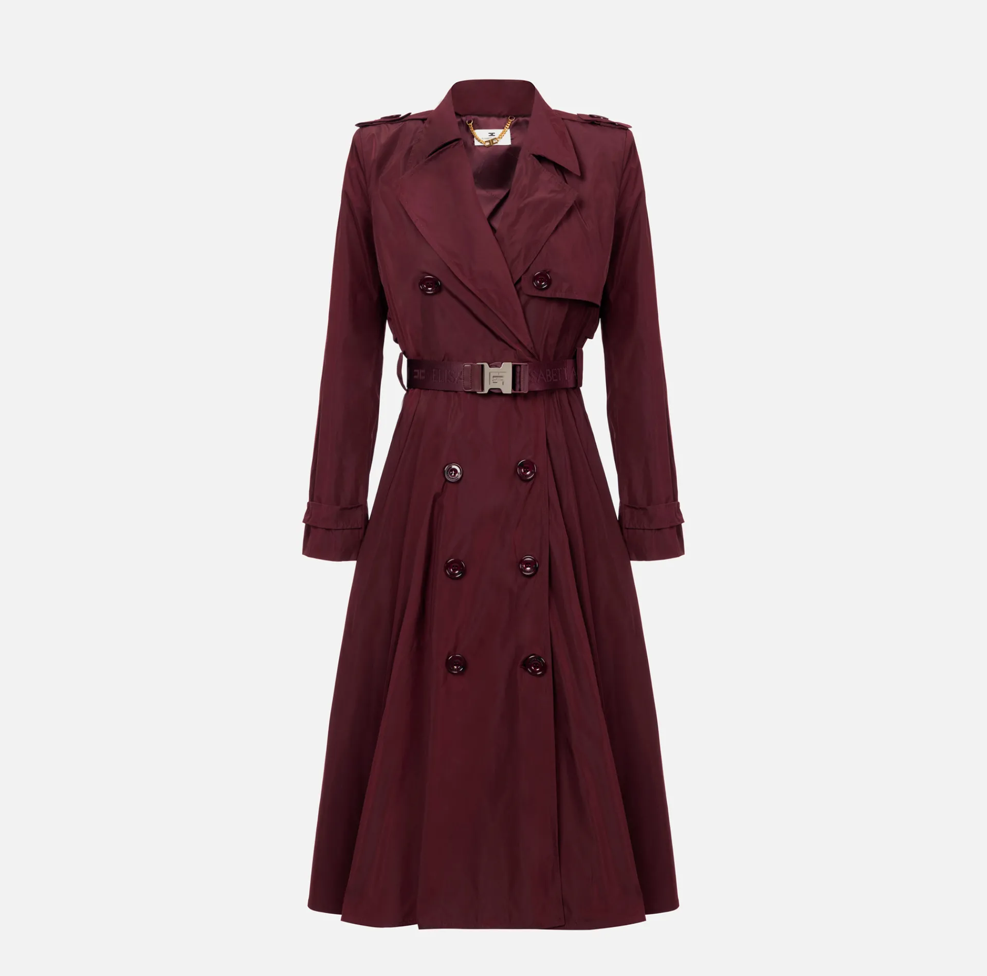 Elisabetta Franchi Jackets And Trench Coats|Nylon trench coat with circle skirt and belt