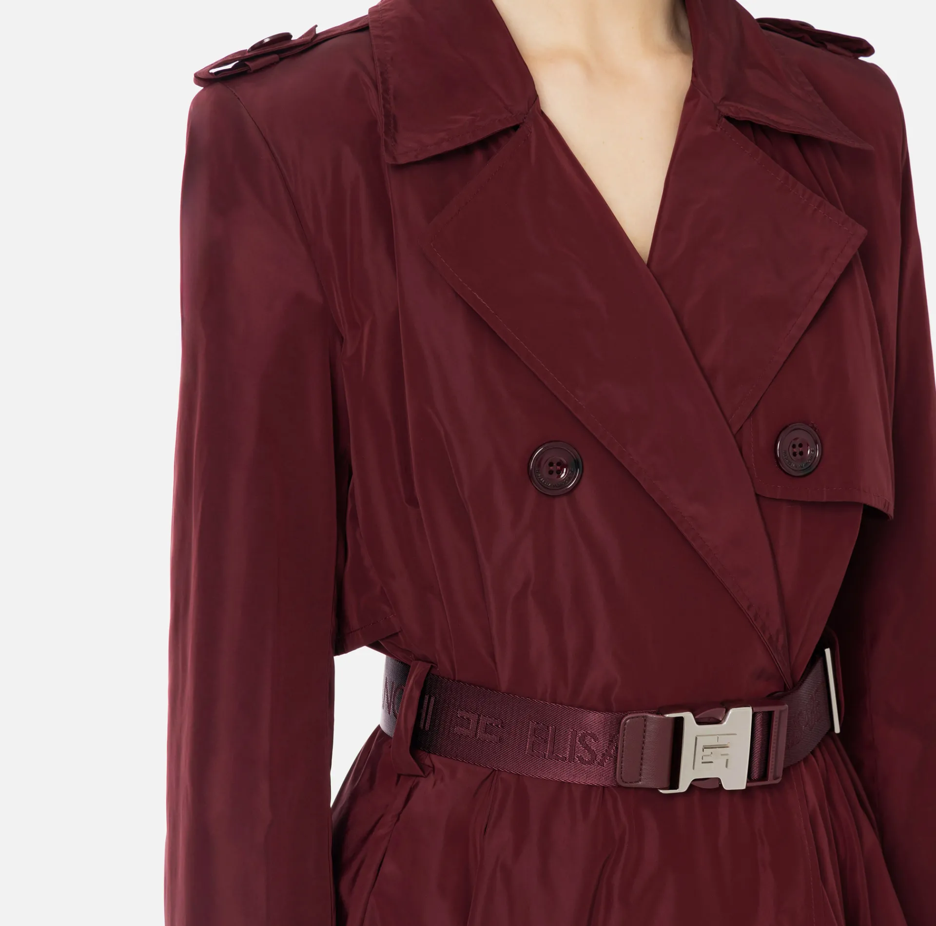 Elisabetta Franchi Jackets And Trench Coats|Nylon trench coat with circle skirt and belt