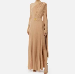 Elisabetta Franchi Red Carpet Dresses|Red Carpet|One-shoulder red carpet dress in pleated lurex jersey PeachRose
