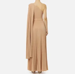 Elisabetta Franchi Red Carpet Dresses|Red Carpet|One-shoulder red carpet dress in pleated lurex jersey PeachRose