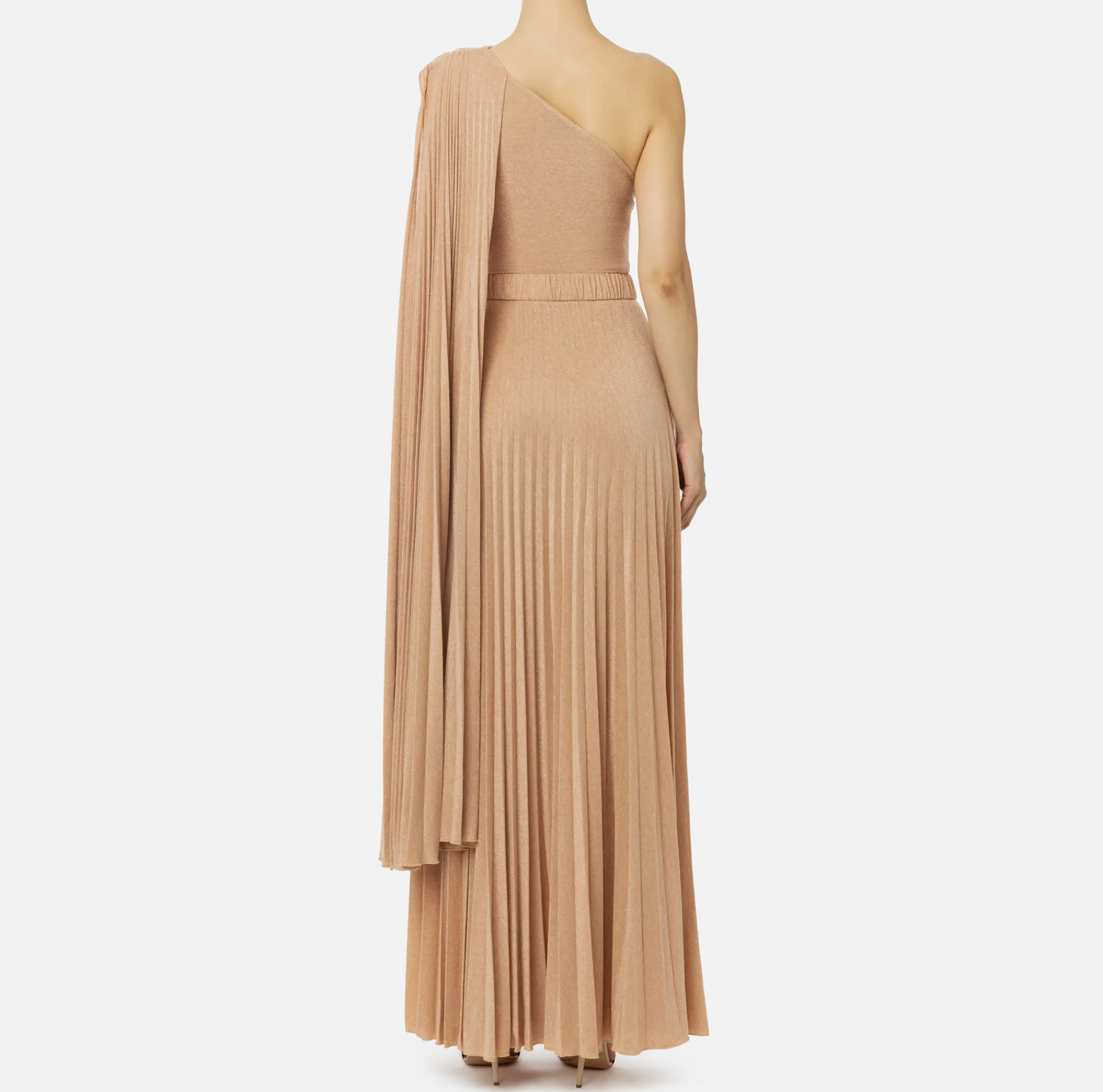 Elisabetta Franchi Red Carpet Dresses|Red Carpet|One-shoulder red carpet dress in pleated lurex jersey PeachRose
