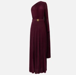 Elisabetta Franchi Red Carpet Dresses|Red Carpet|One-shoulder red carpet dress in pleated lurex jersey RougeNoir