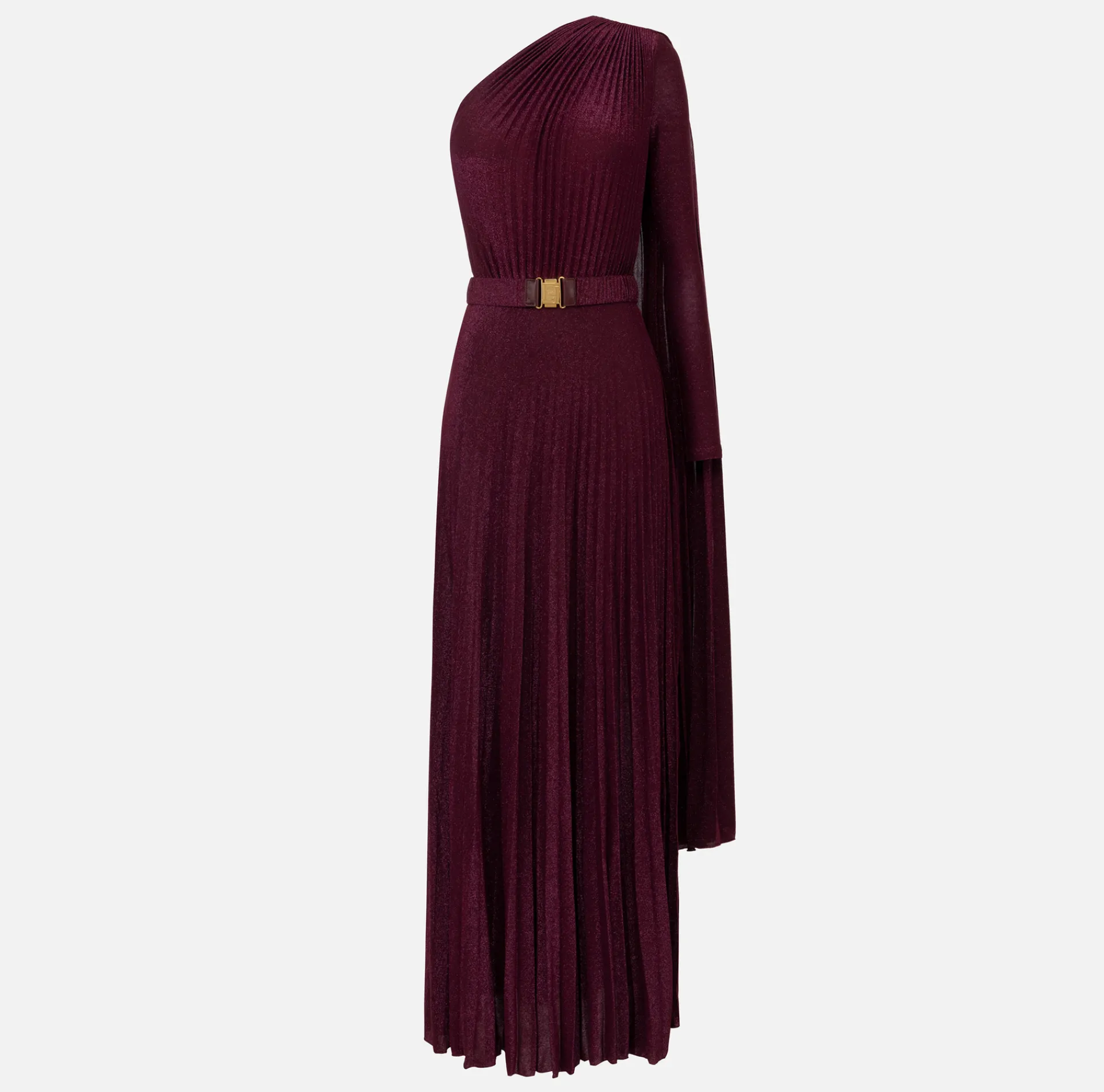 Elisabetta Franchi Red Carpet Dresses|Red Carpet|One-shoulder red carpet dress in pleated lurex jersey RougeNoir