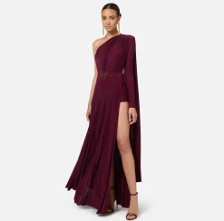 Elisabetta Franchi Red Carpet Dresses|Red Carpet|One-shoulder red carpet dress in pleated lurex jersey RougeNoir