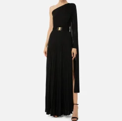 Elisabetta Franchi Red Carpet Dresses|Red Carpet|One-shoulder red carpet dress in pleated lurex jersey Black