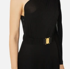 Elisabetta Franchi Red Carpet Dresses|Red Carpet|One-shoulder red carpet dress in pleated lurex jersey Black