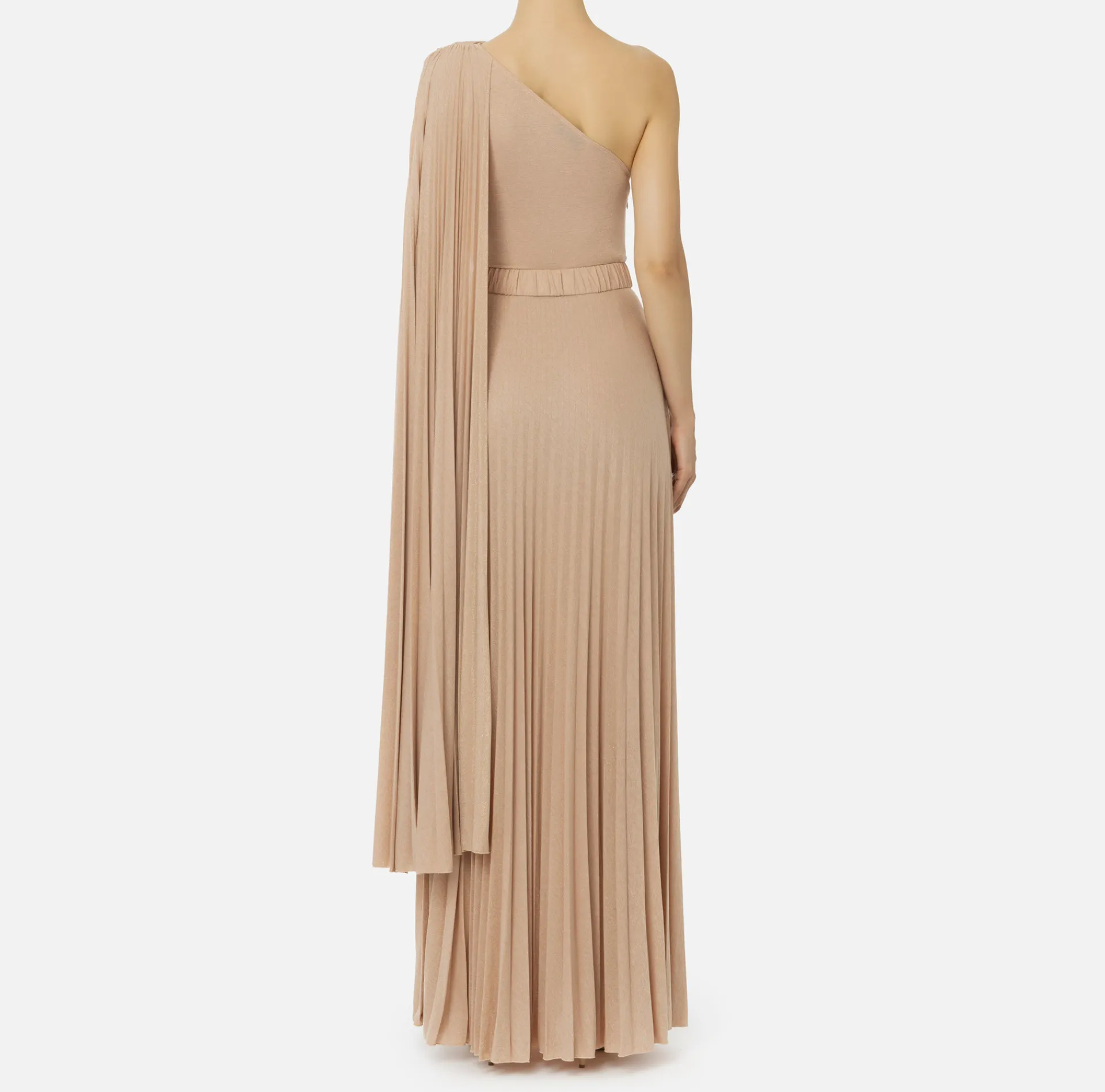 Elisabetta Franchi Red Carpet Dresses|Red Carpet|One-shoulder red carpet dress in pleated lurex jersey Nude