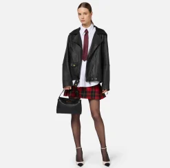 Elisabetta Franchi Jackets And Trench Coats|Oversized biker jacket in used-effect leather Black