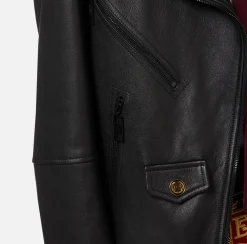 Elisabetta Franchi Jackets And Trench Coats|Oversized biker jacket in used-effect leather Black