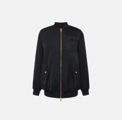 Elisabetta Franchi Coats And Jackets|Oversized bomber jacket in satin nylon with logo Black