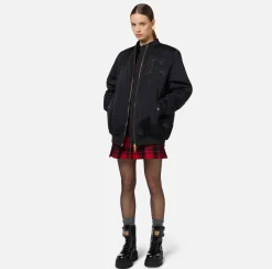 Elisabetta Franchi Coats And Jackets|Oversized bomber jacket in satin nylon with logo Black
