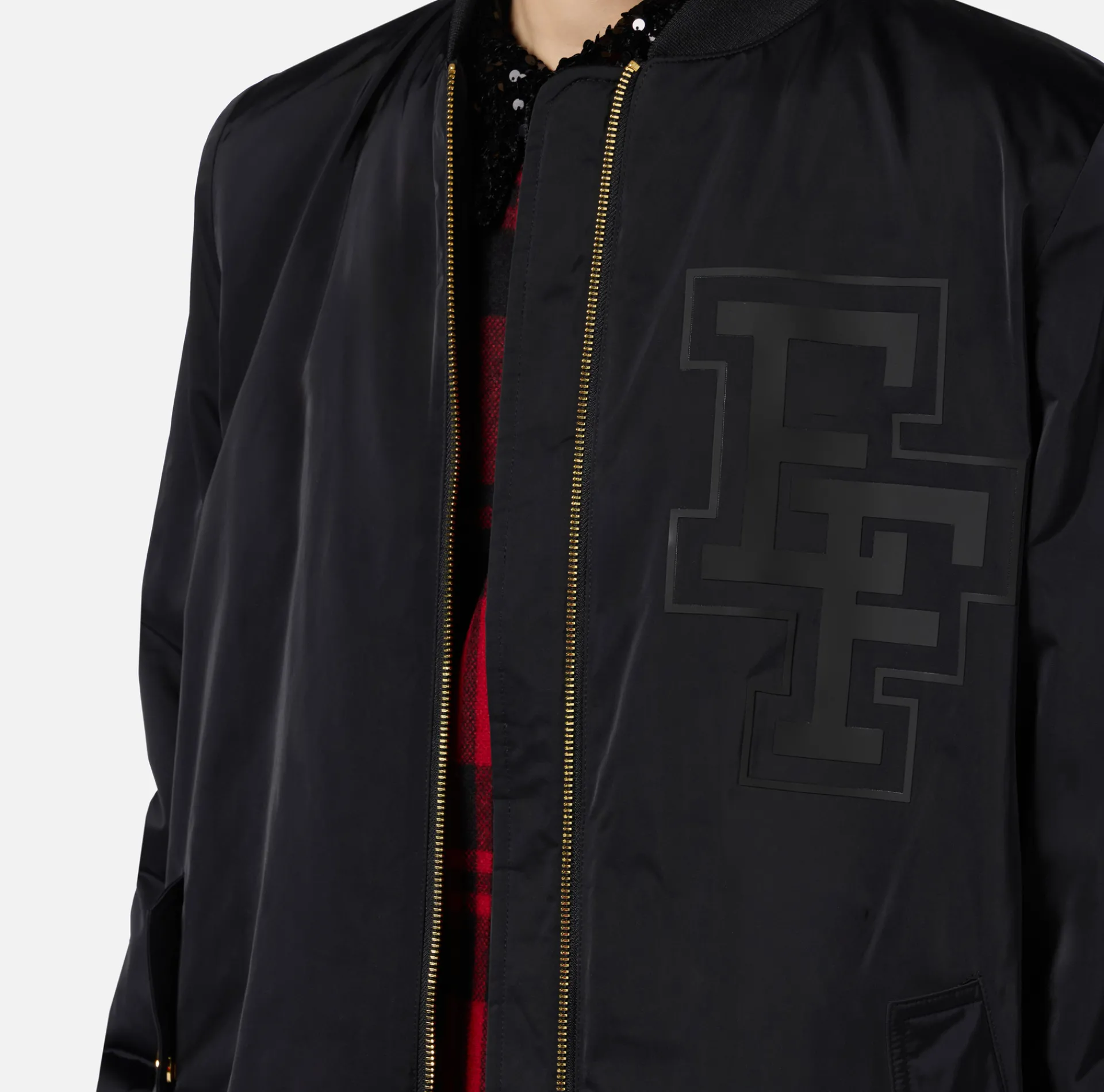 Elisabetta Franchi Coats And Jackets|Oversized bomber jacket in satin nylon with logo Black