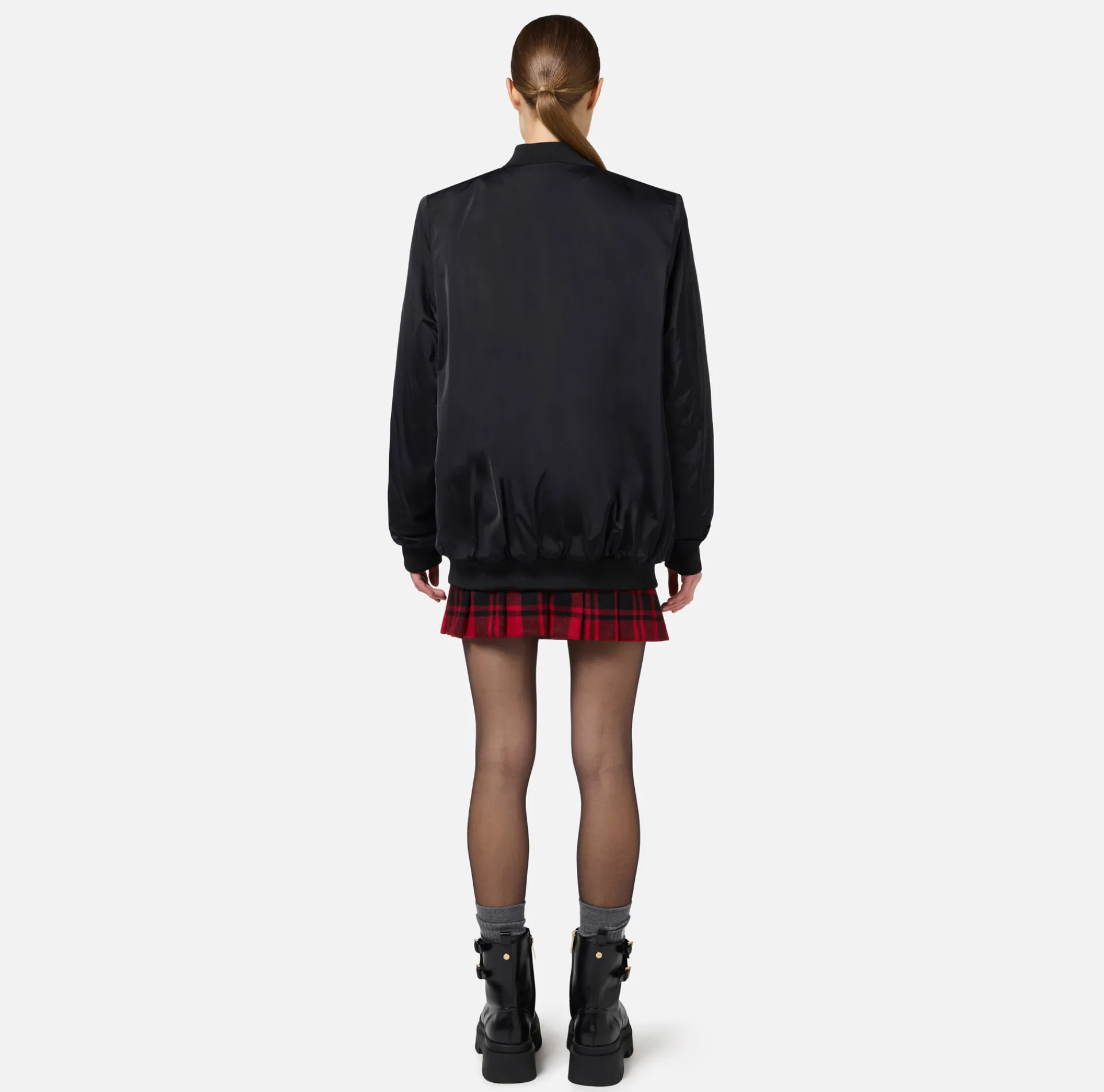 Elisabetta Franchi Coats And Jackets|Oversized bomber jacket in satin nylon with logo Black