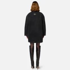 Elisabetta Franchi Jackets And Trench Coats|Oversized denim parka with faux sheepskin