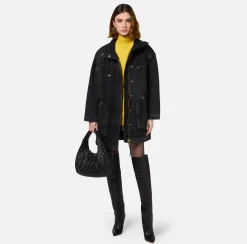 Elisabetta Franchi Jackets And Trench Coats|Oversized denim parka with faux sheepskin Black