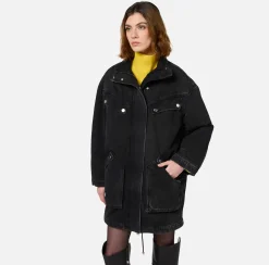 Elisabetta Franchi Jackets And Trench Coats|Oversized denim parka with faux sheepskin Black