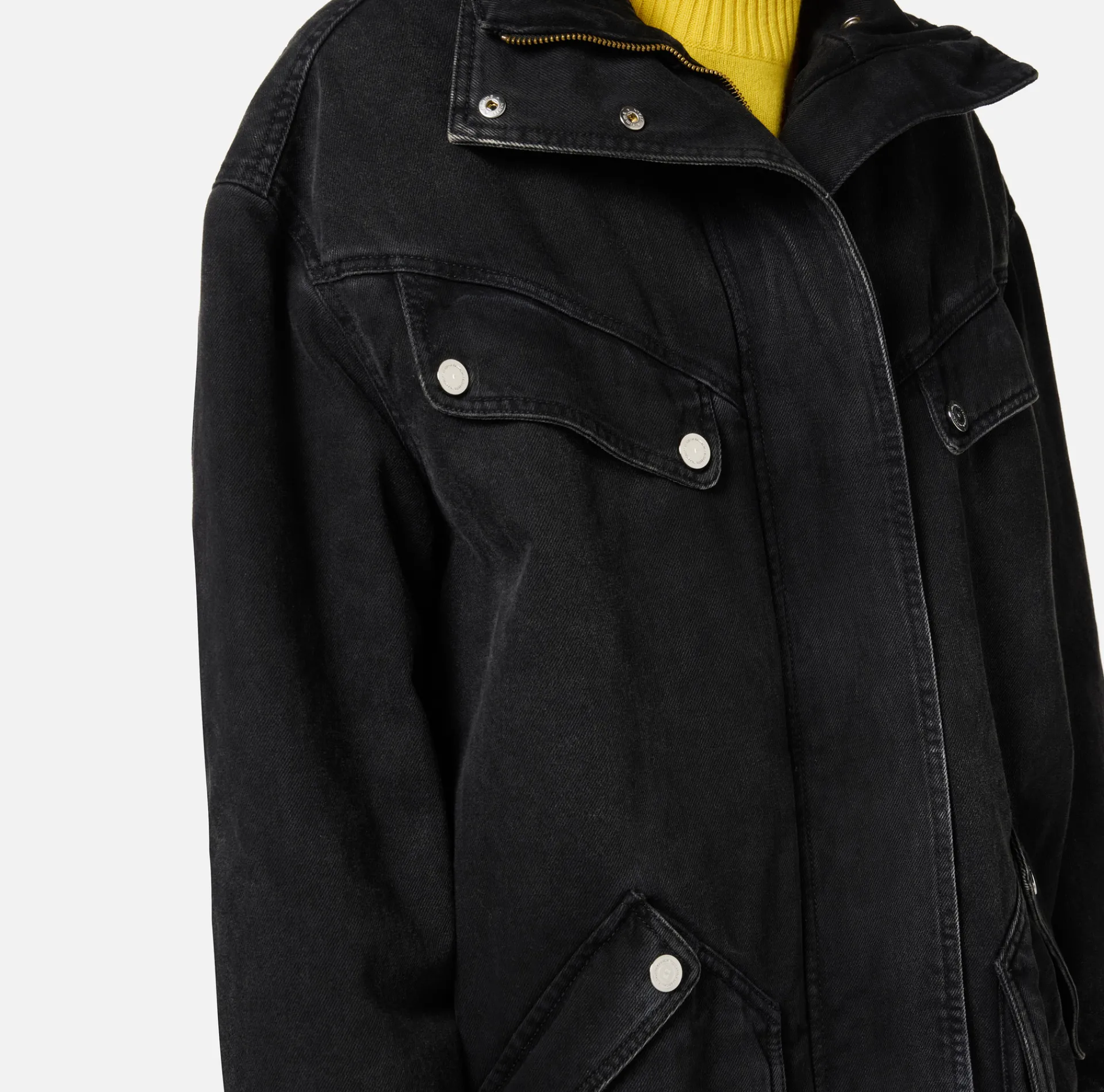 Elisabetta Franchi Jackets And Trench Coats|Oversized denim parka with faux sheepskin Black