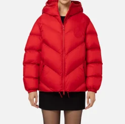 Elisabetta Franchi Coats And Jackets|Oversized down jacket in shiny nylon RedPassion