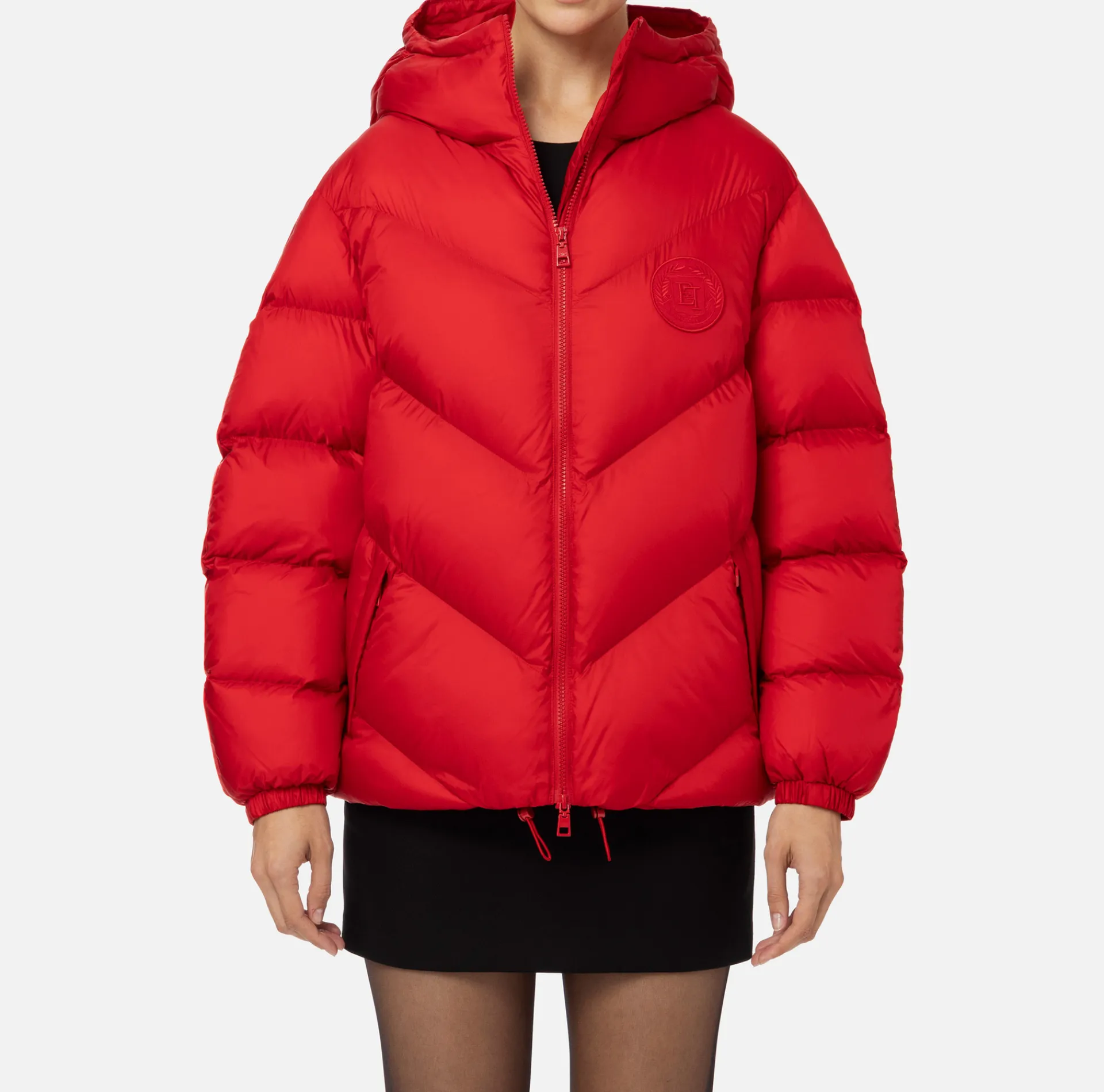 Elisabetta Franchi Coats And Jackets|Oversized down jacket in shiny nylon RedPassion