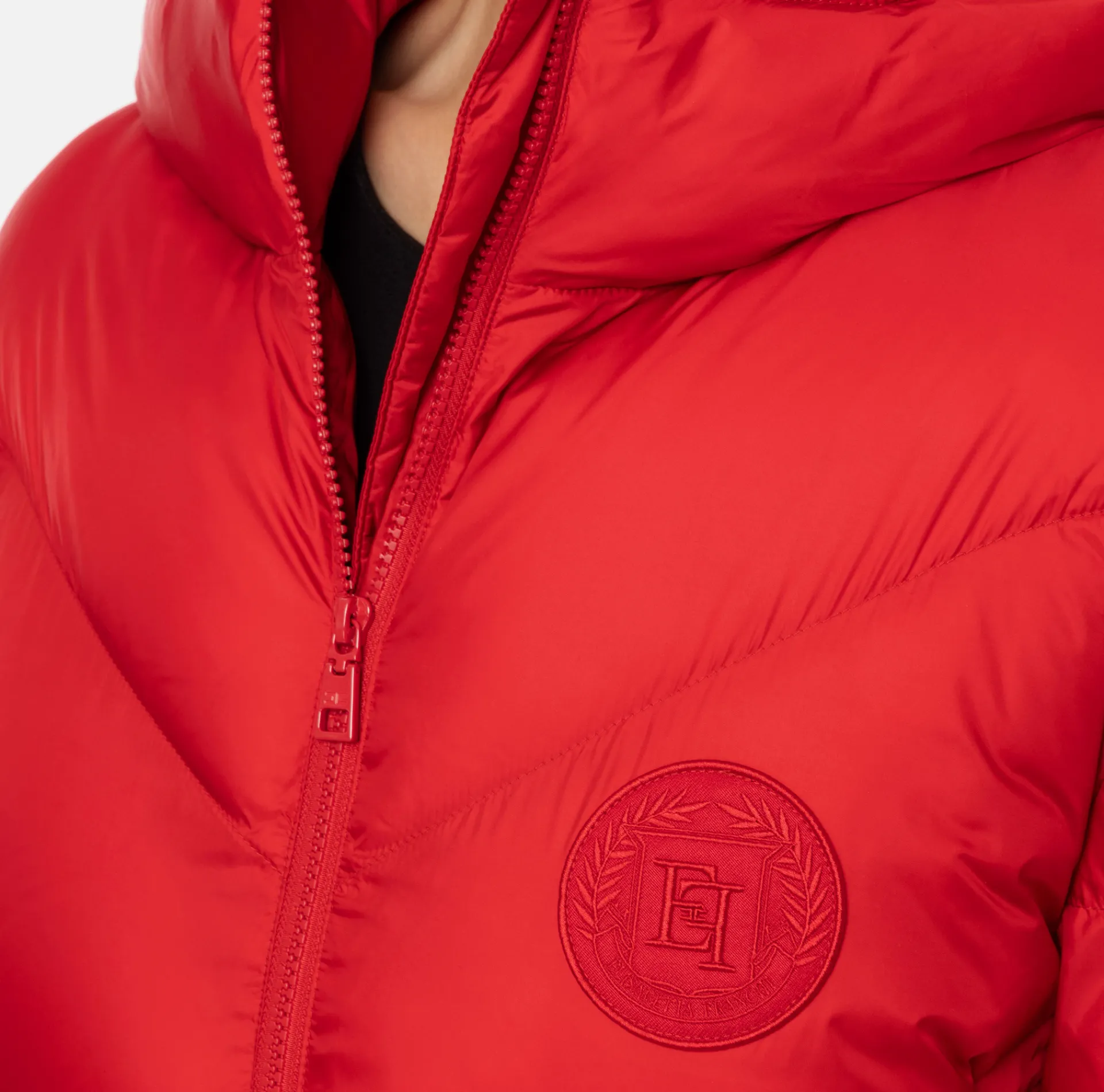 Elisabetta Franchi Coats And Jackets|Oversized down jacket in shiny nylon RedPassion
