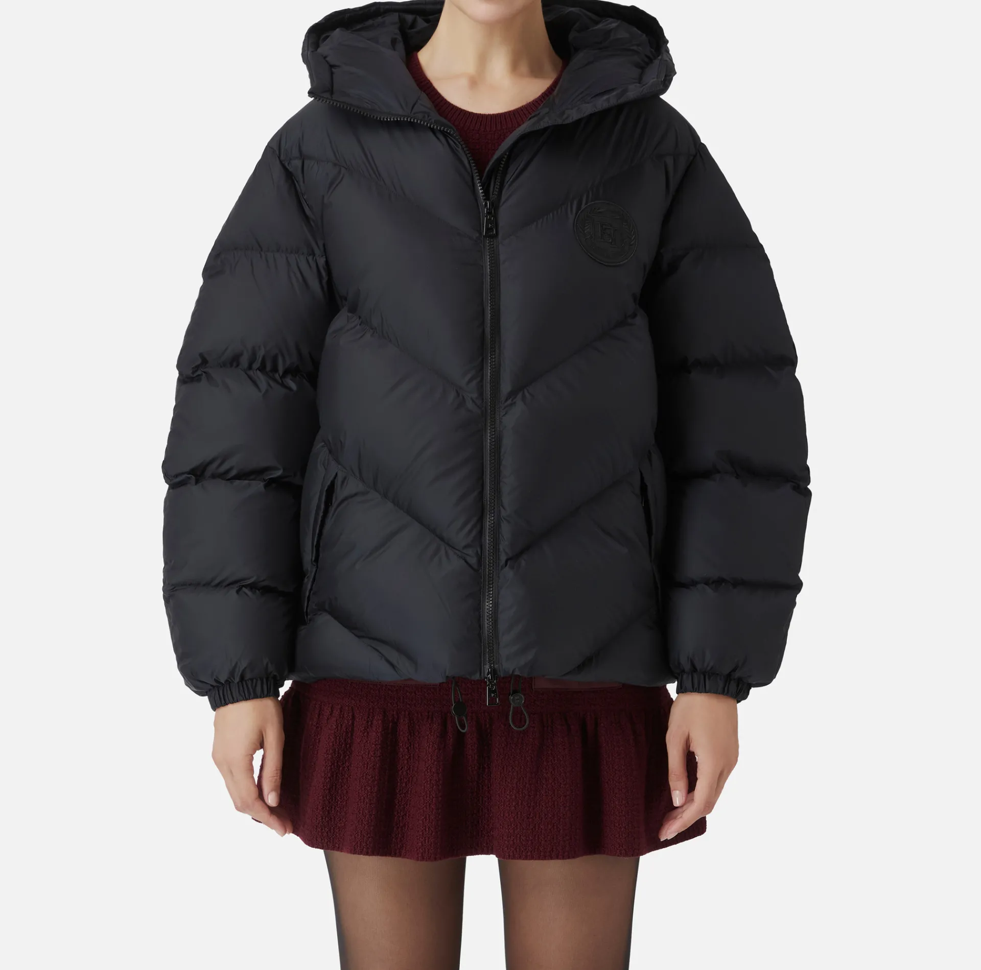 Elisabetta Franchi Coats And Jackets|Oversized down jacket in shiny nylon Black