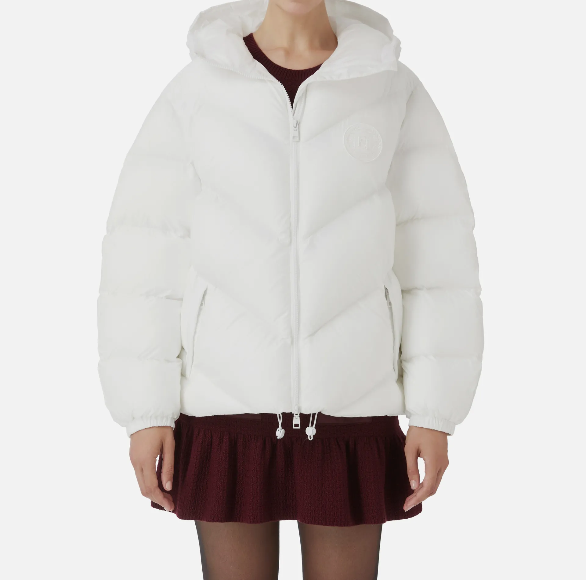 Elisabetta Franchi Coats And Jackets|Oversized down jacket in shiny nylon Ivory