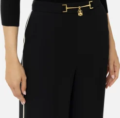 Elisabetta Franchi Trousers And Shorts|Palazzo trousers in enver satin fabric with horsebit Black/Butter
