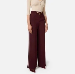Elisabetta Franchi Trousers And Shorts|Palazzo trousers in enver satin fabric with horsebit RougeNoir/Butter