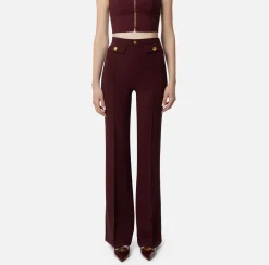 Elisabetta Franchi Trousers And Shorts|Tailleur|Palazzo trousers in stretch crêpe fabric with logo rivet RougeNoir